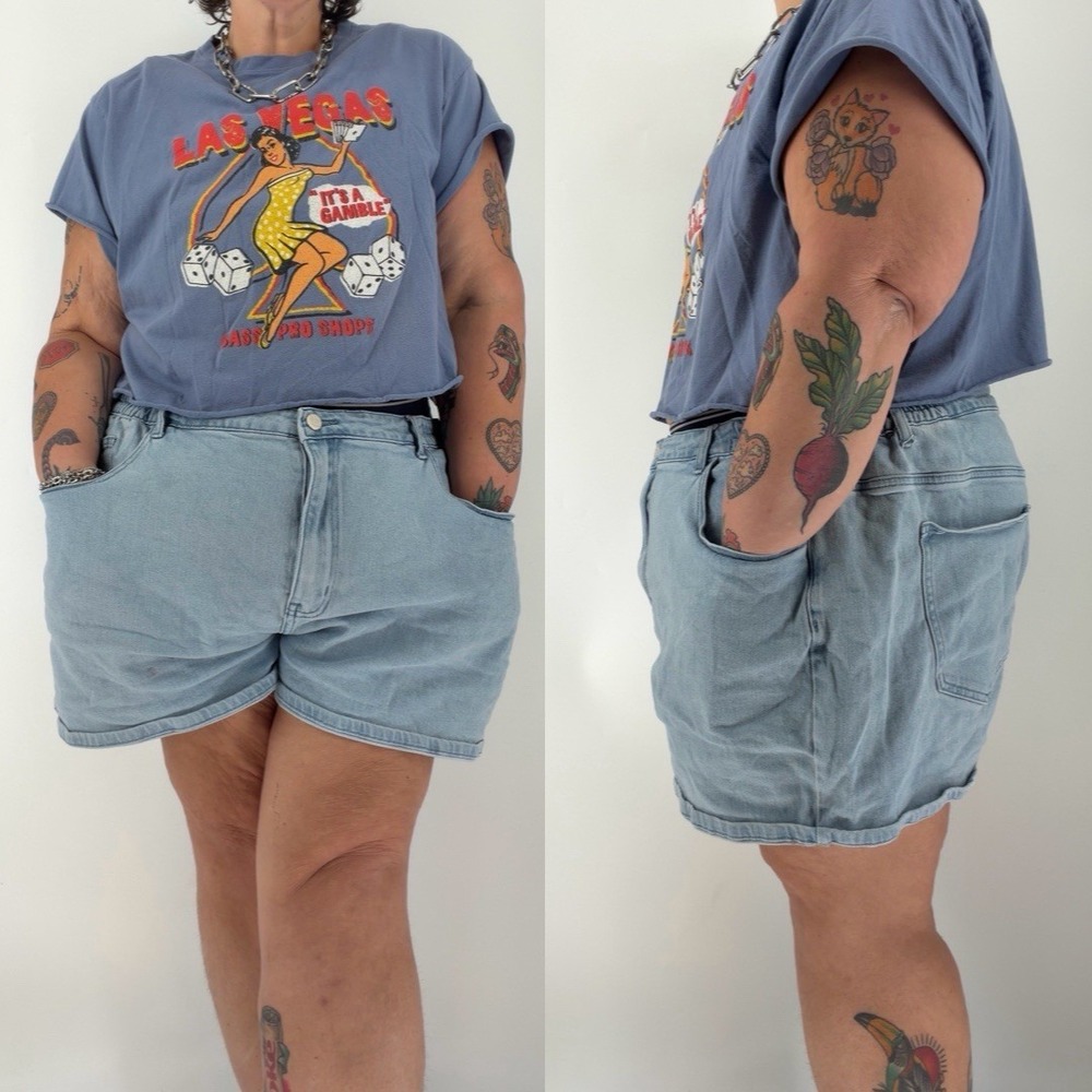 Shiny by Nature jean shorts plus size 4XL baggy denim jorts light wash stretch